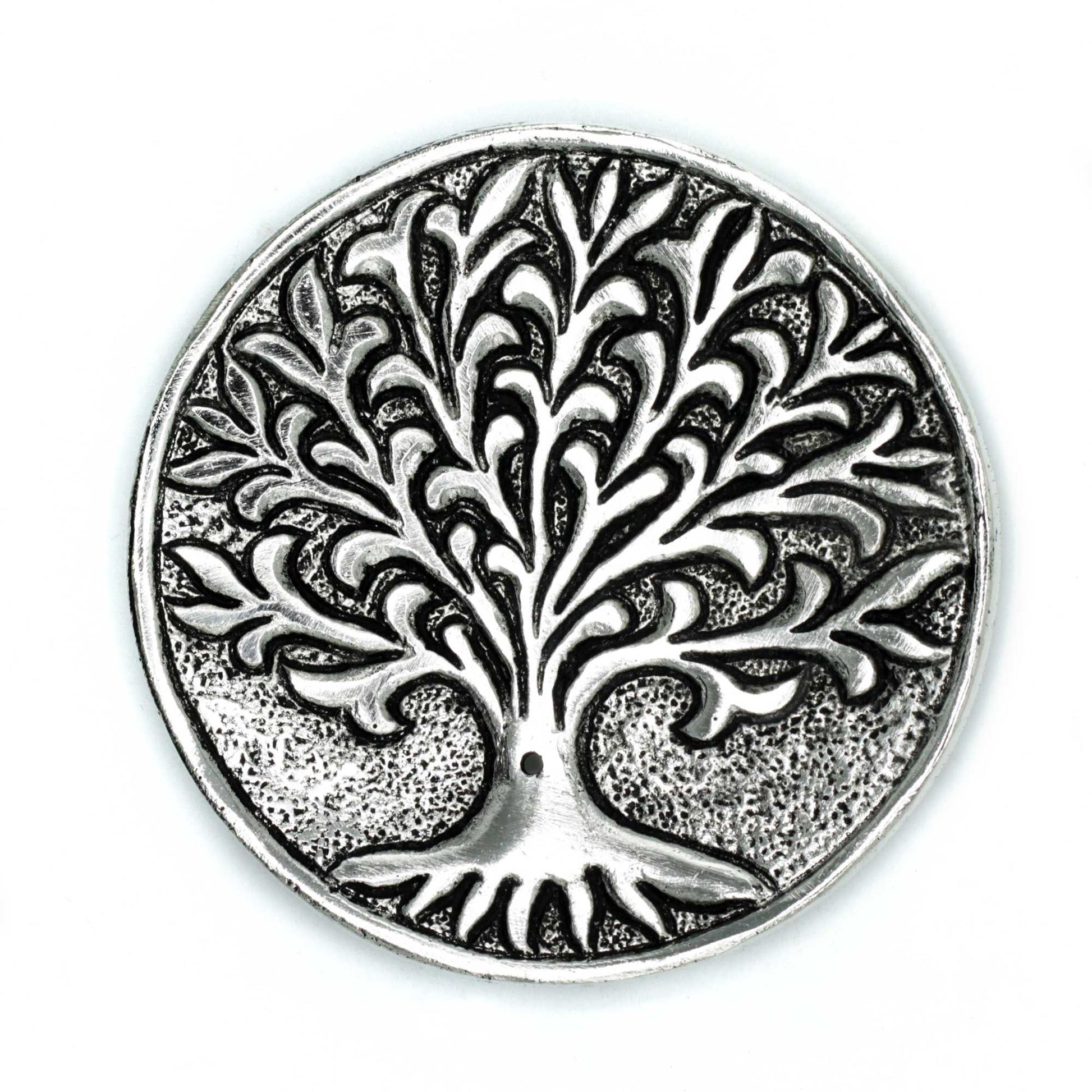 Polished Aluminium Tree of Life Incense Holder on a white background