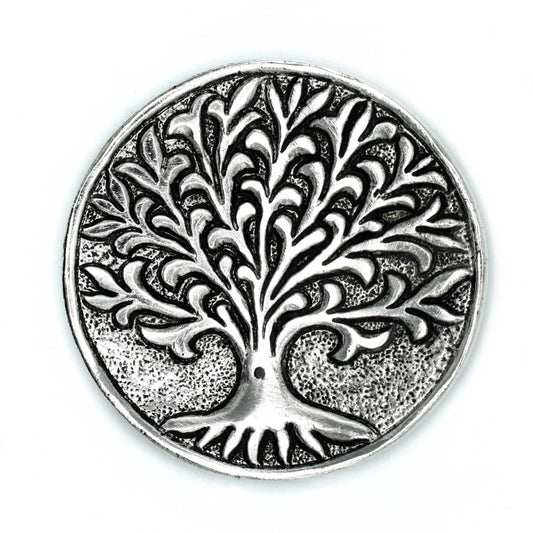 Polished Aluminium Tree of Life Incense Holder on a white background