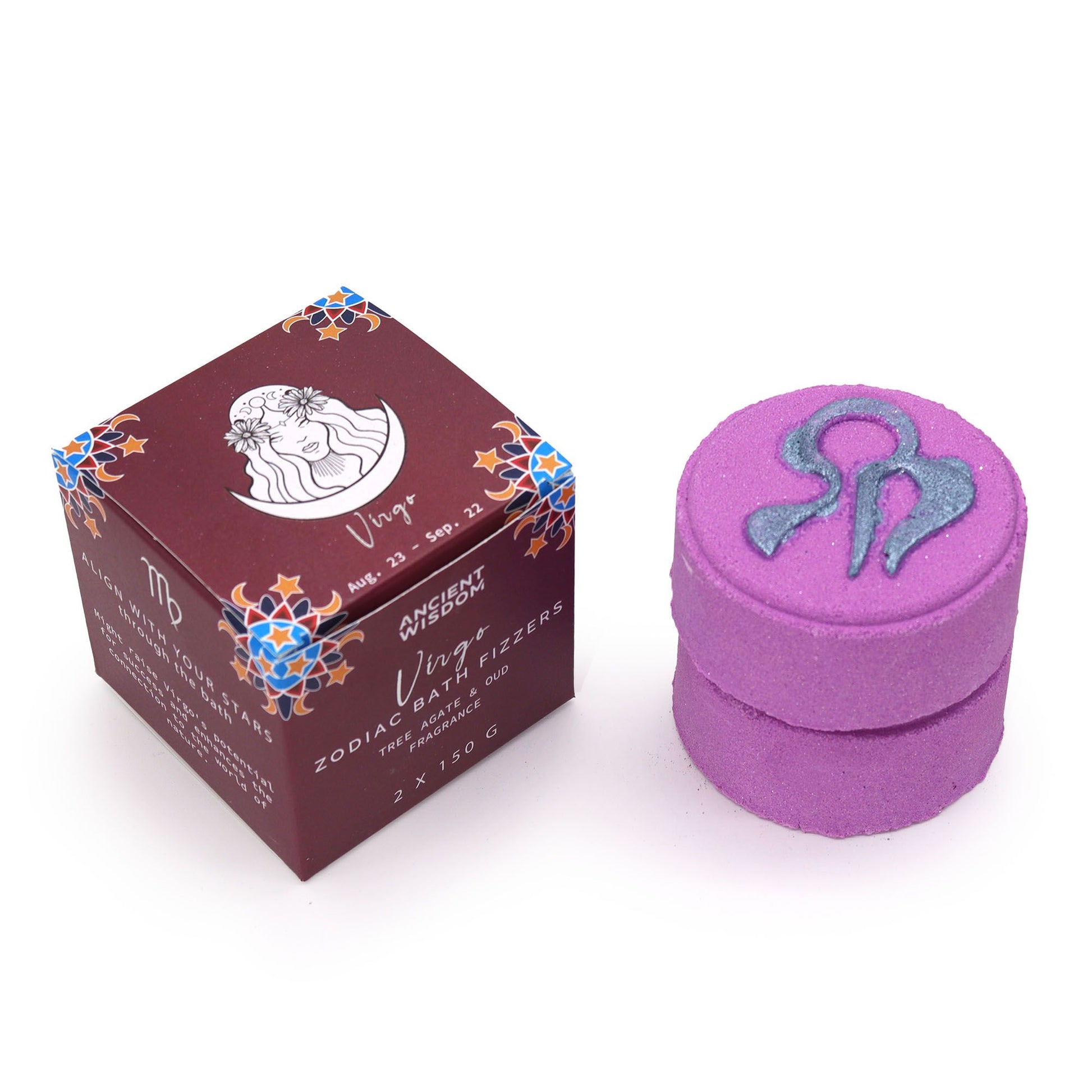 Set of Zodiac Bath Fizzers with Horoscope - Virgo with box packaging