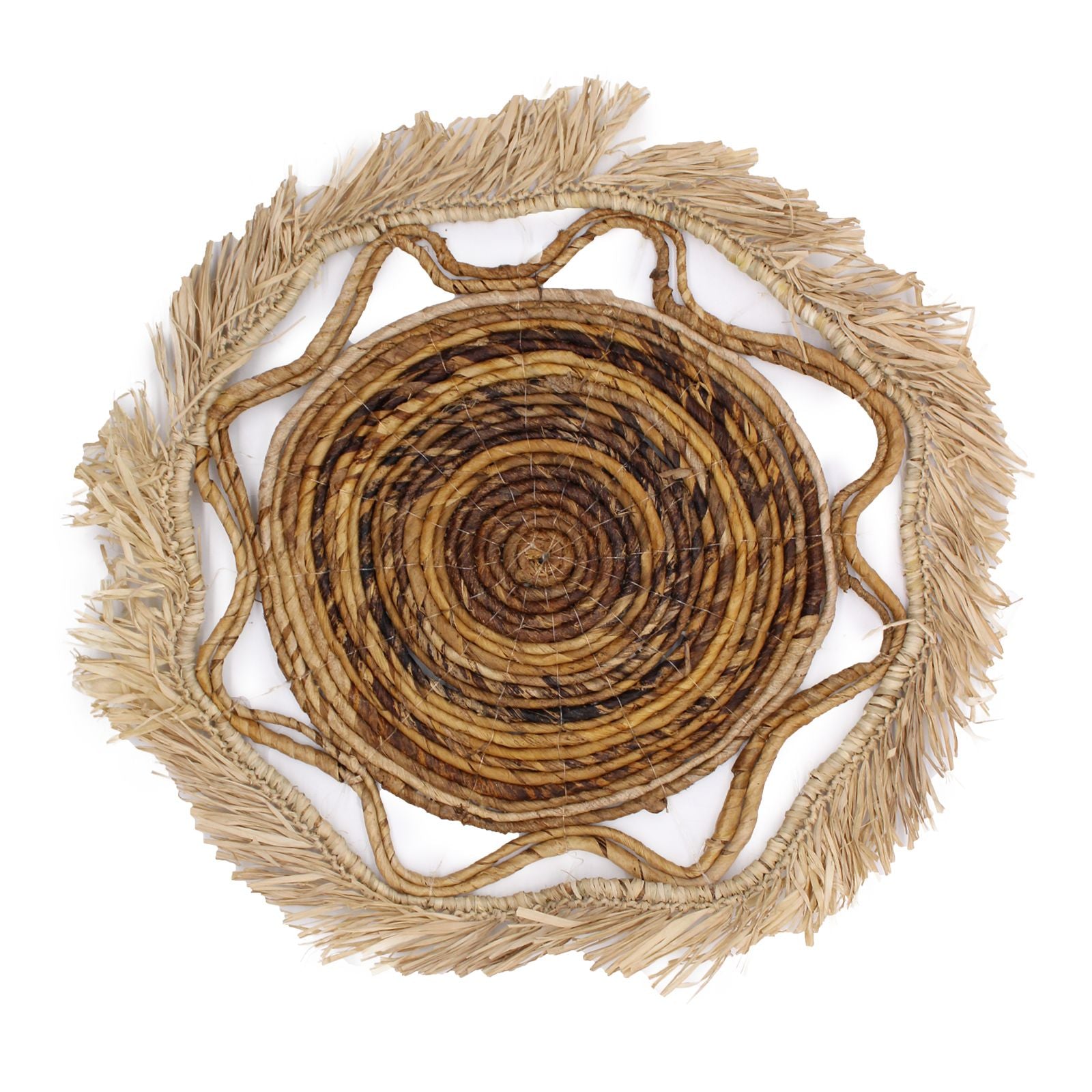 Woven Natural Wall Art - Kribo Collection with frayed edges on a white background