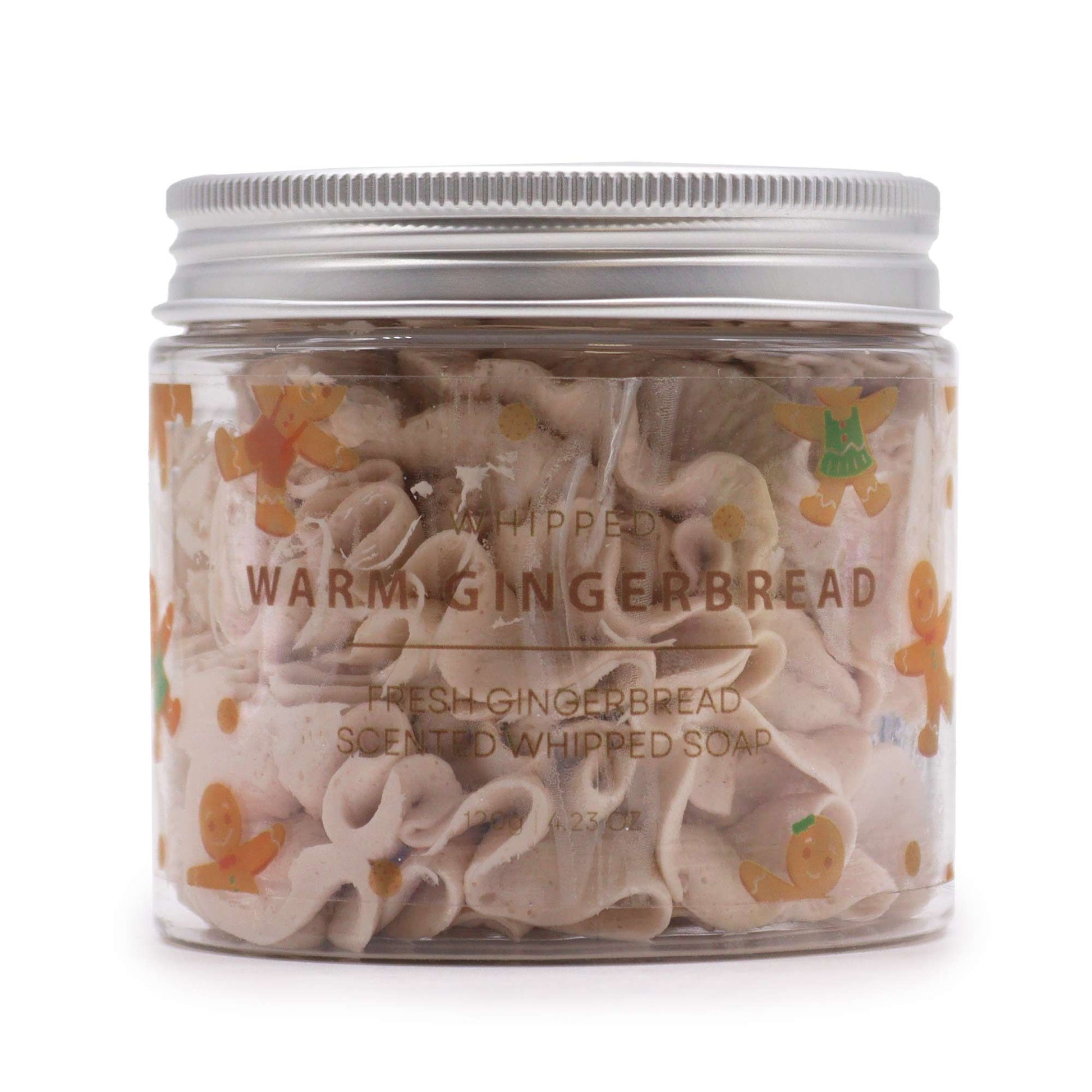 Warm Gingerbread Whipped Soap 120g clear tub.