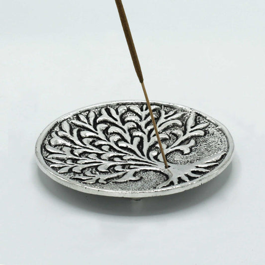 Polished Aluminium Tree of Life Incense Holder with a stick of incense