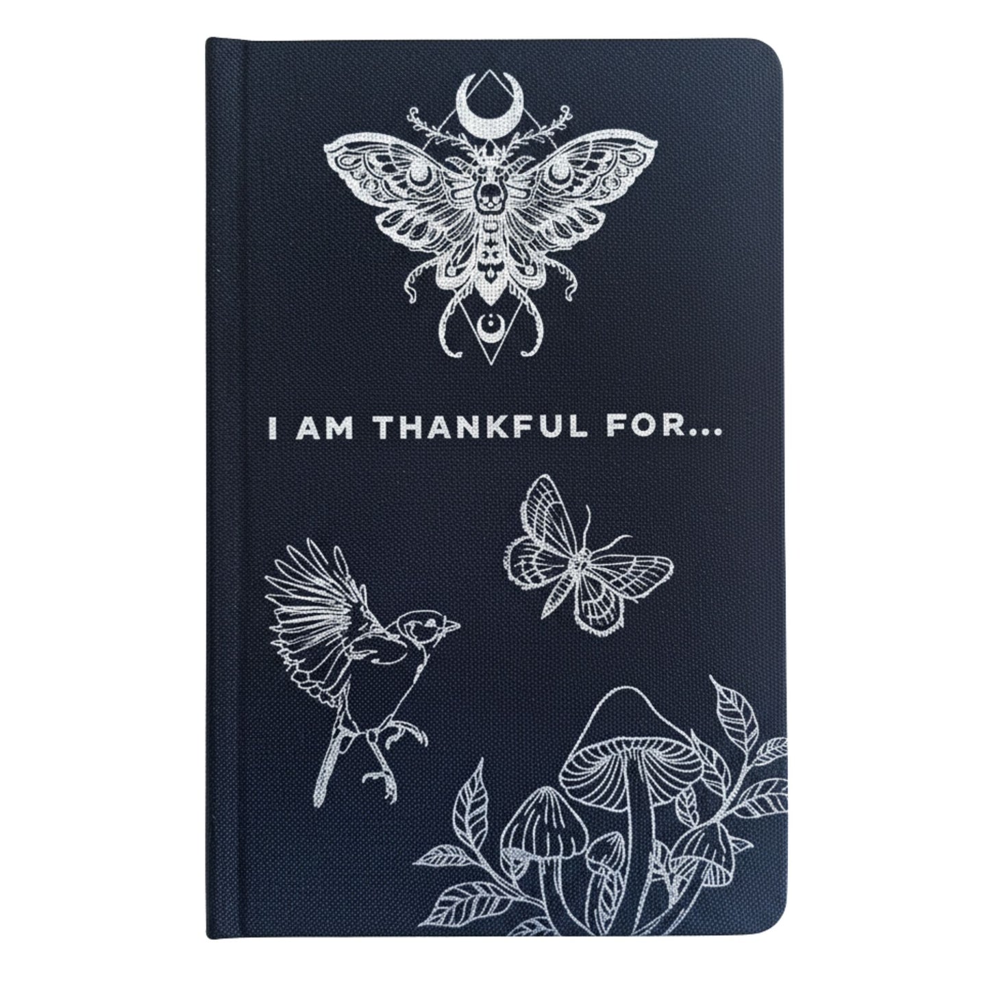 Black Gratitude Journal with Silver Lining - 120 pages - I am Thankful For (front view)