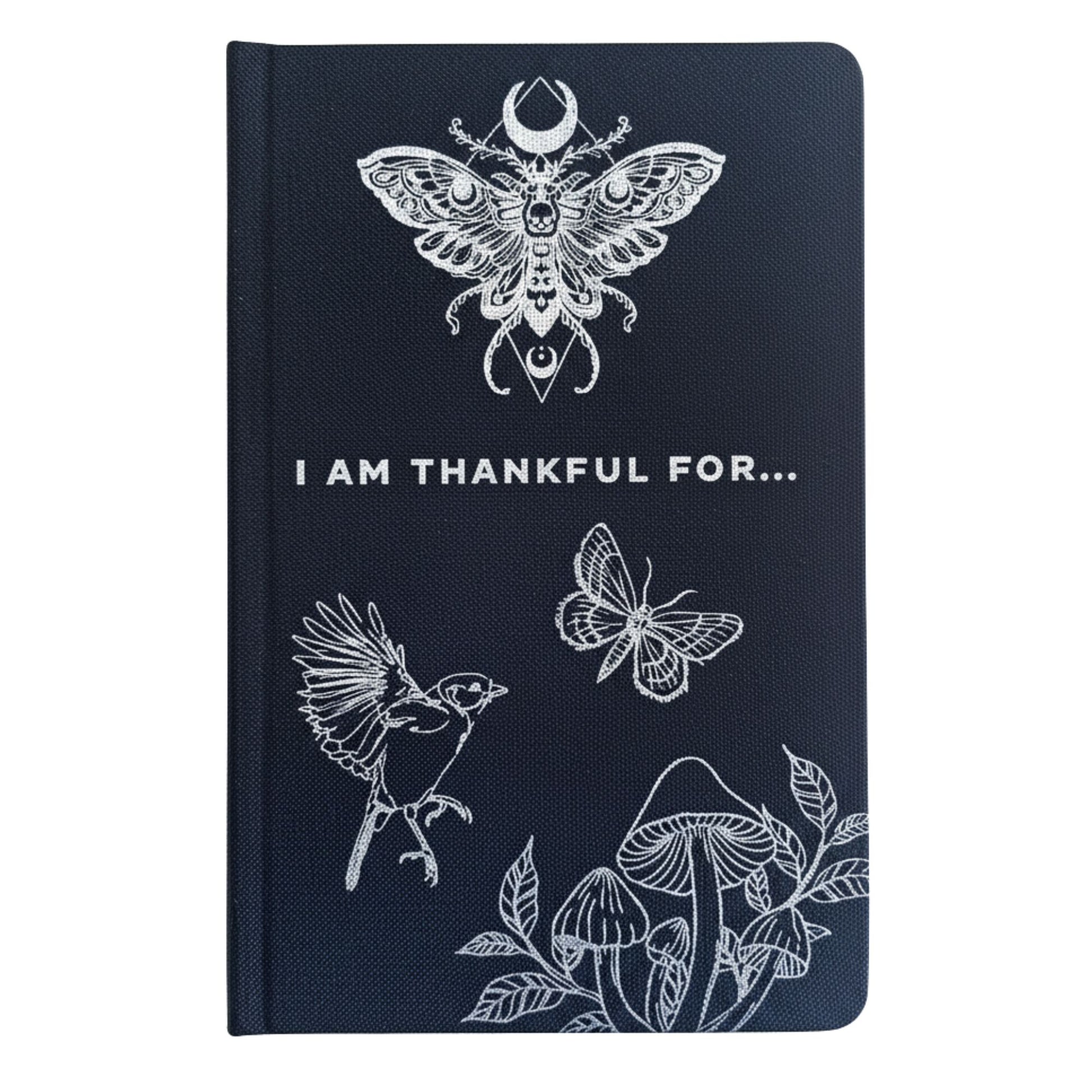 Black Gratitude Journal with Silver Lining - 120 pages - I am Thankful For (front view)