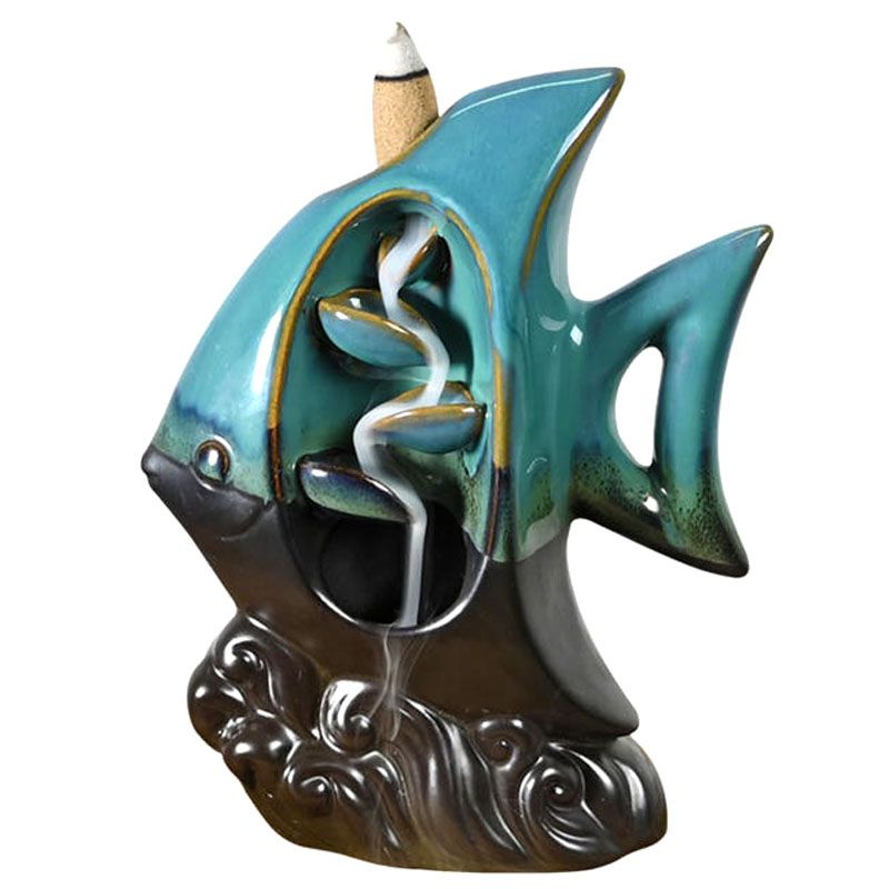 Backflow Incense Burner - Tropical Fish showing effect