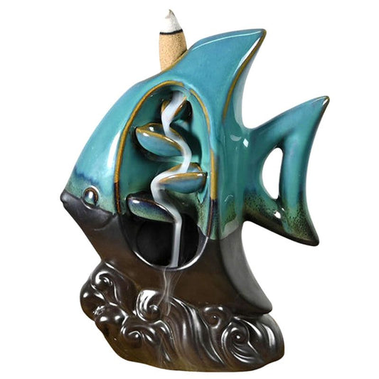 Backflow Incense Burner - Tropical Fish showing effect