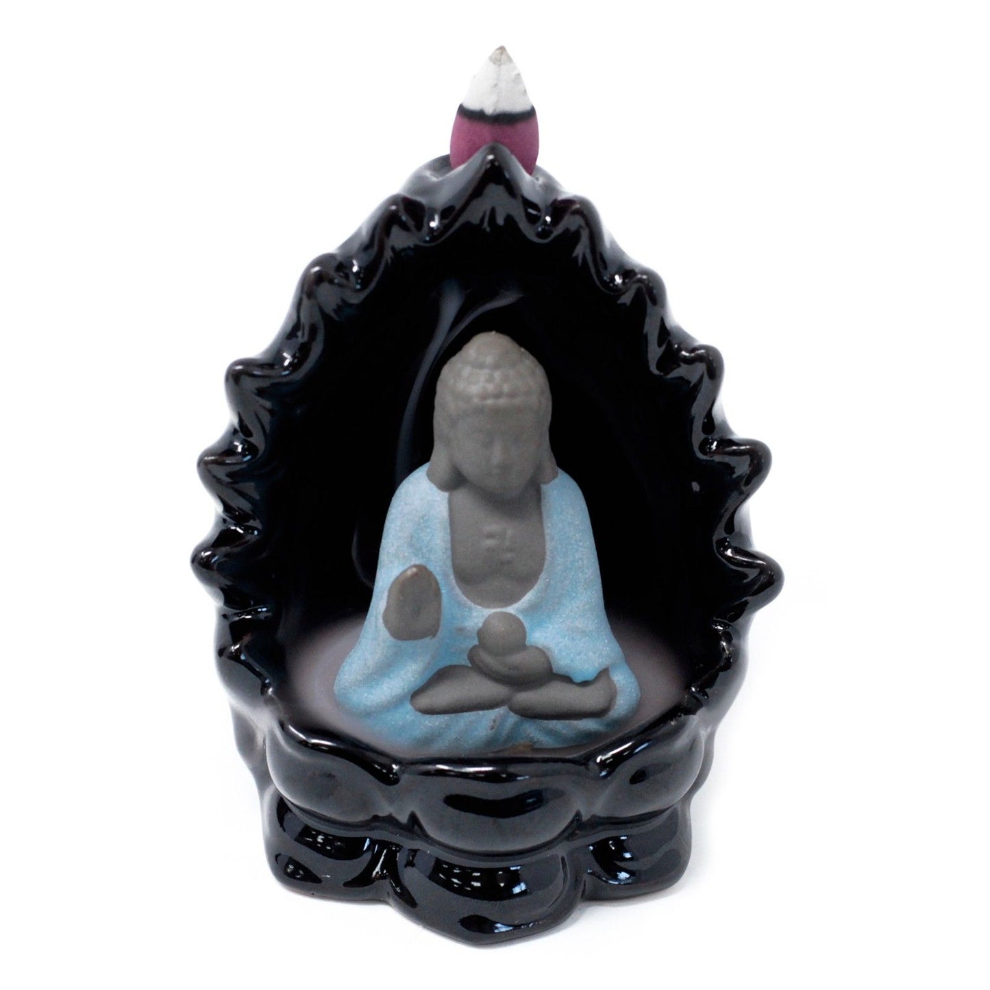 Back Flow Incense Burner - Buddha & Lights showing effect