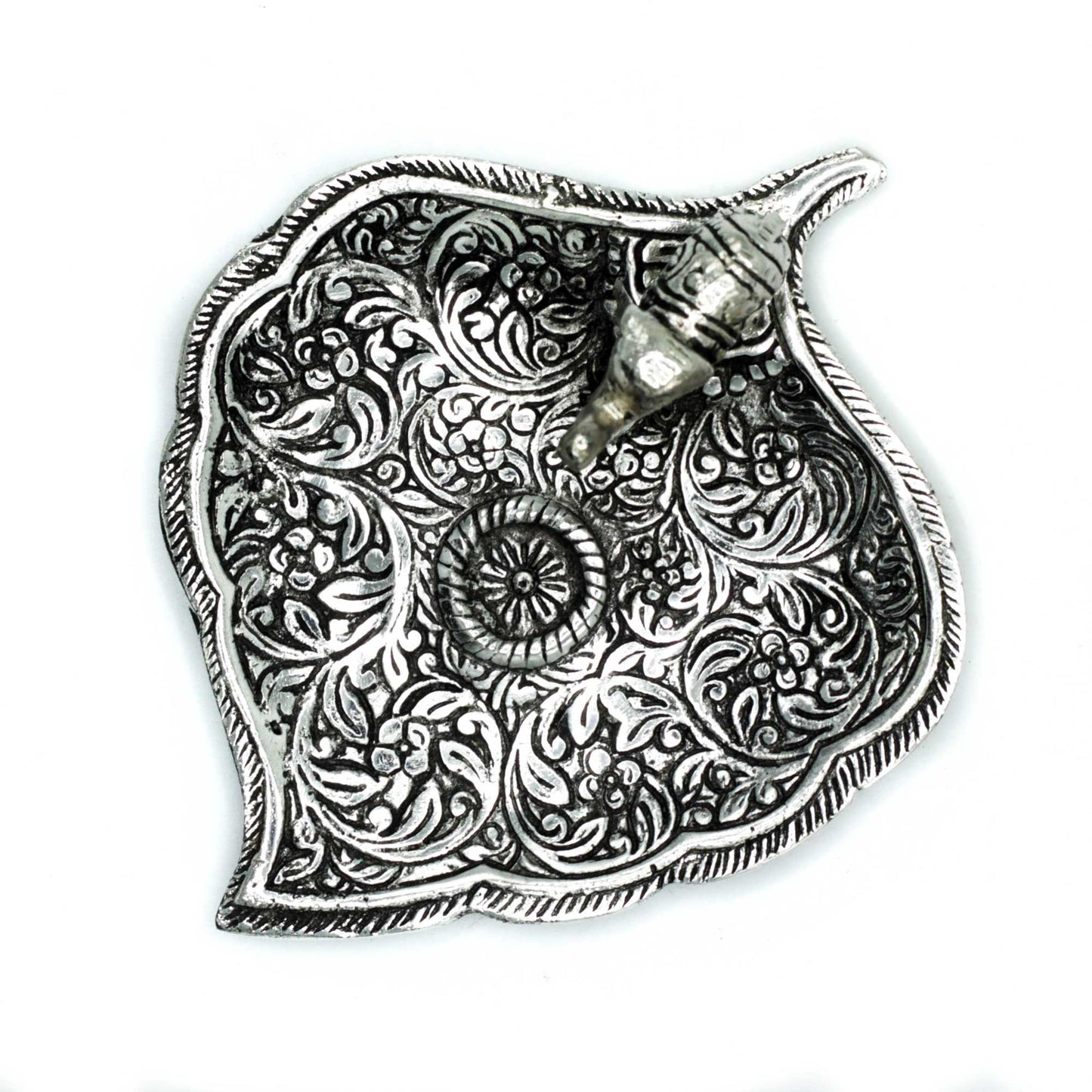 Polished Aluminium Elephant Leaf Incense Holder on a white background
