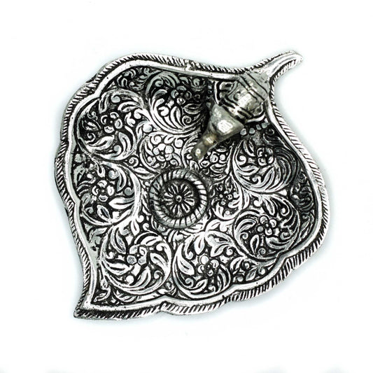 Polished Aluminium Elephant Leaf Incense Holder on a white background