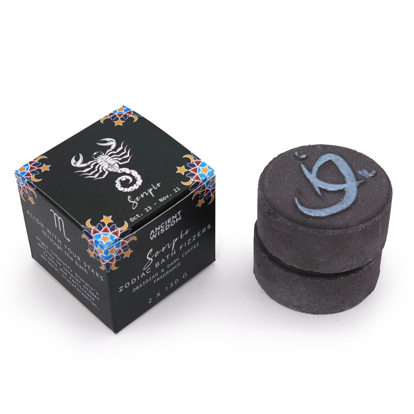 Set of Zodiac Bath Fizzers with Horoscope - Scorpio and box packaging