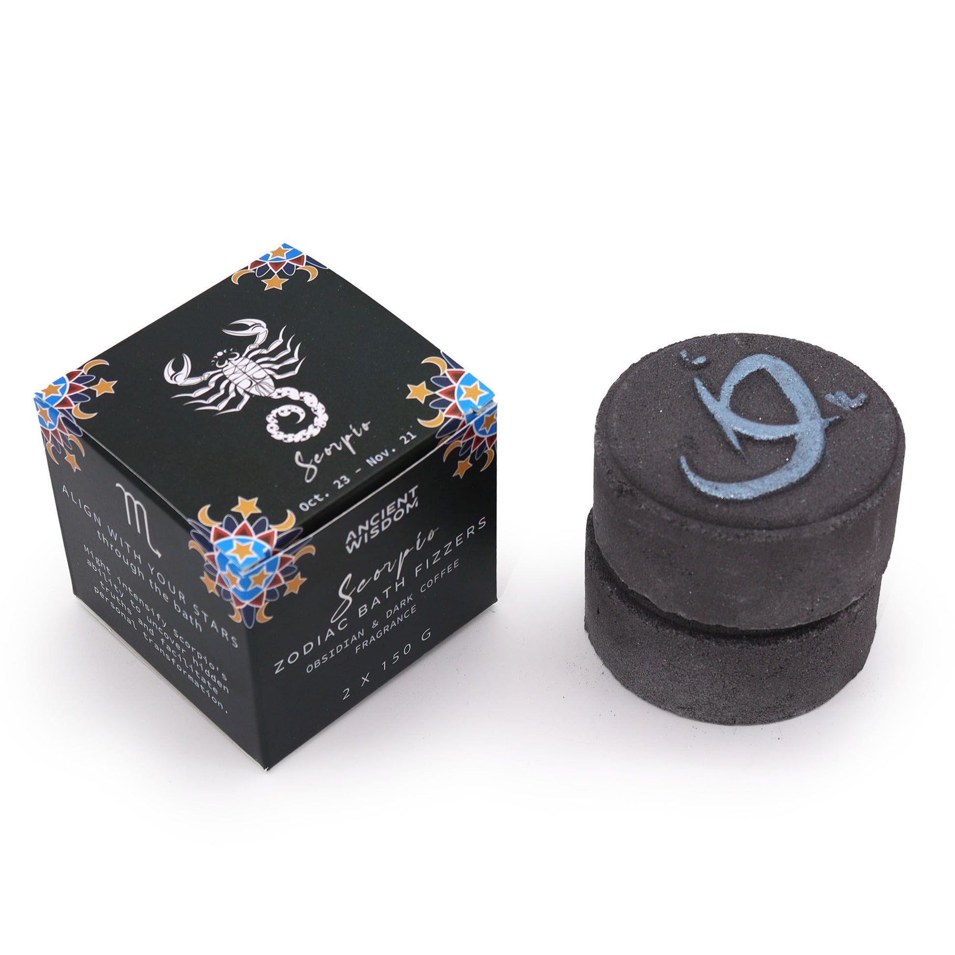 Set of Zodiac Bath Fizzers with Horoscope - Scorpio and box packaging
