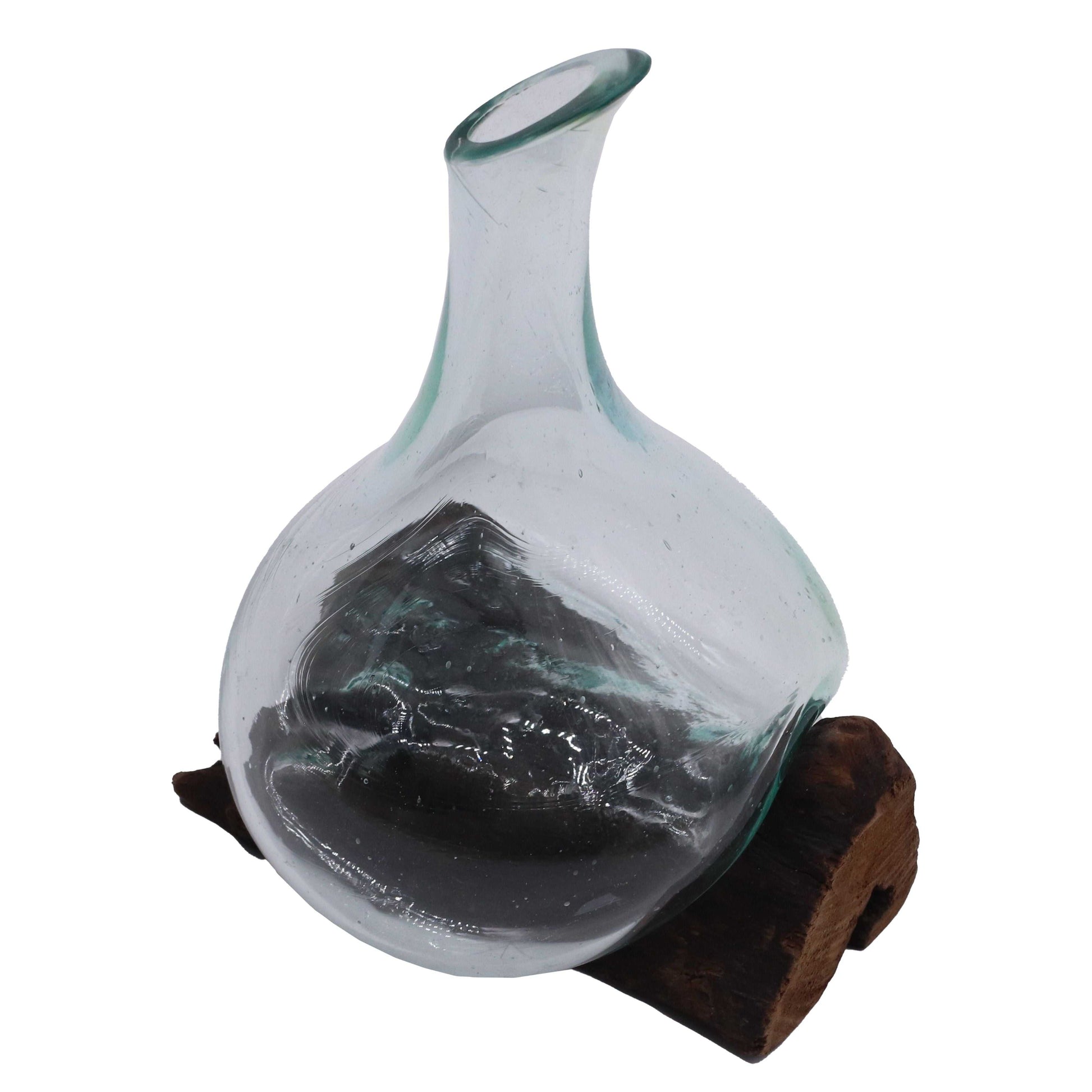 Molten Glass Mini Decanter on Wood 20cm on a white background