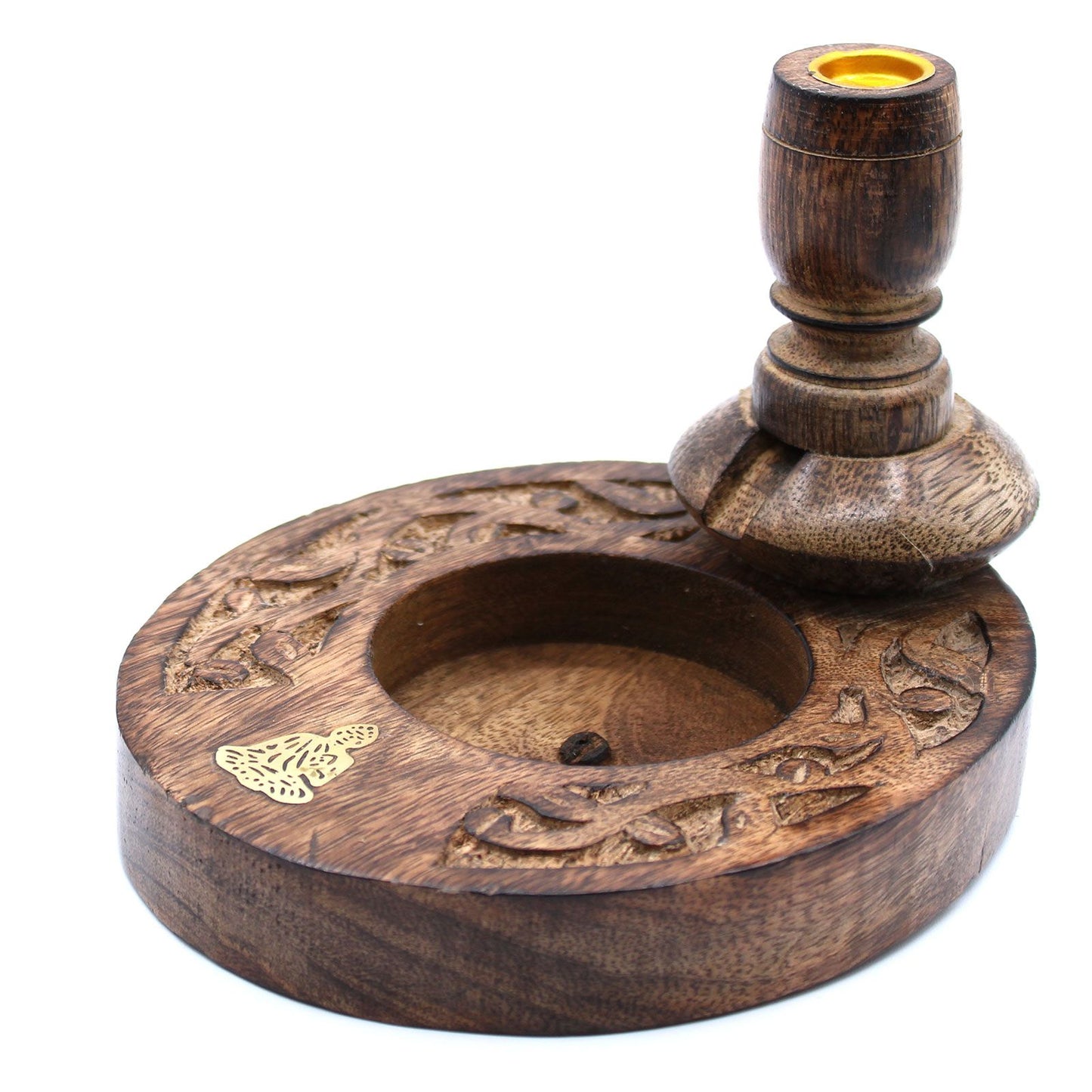Small Mango Wood Backflow Burner With a Brass Buddha Ornament