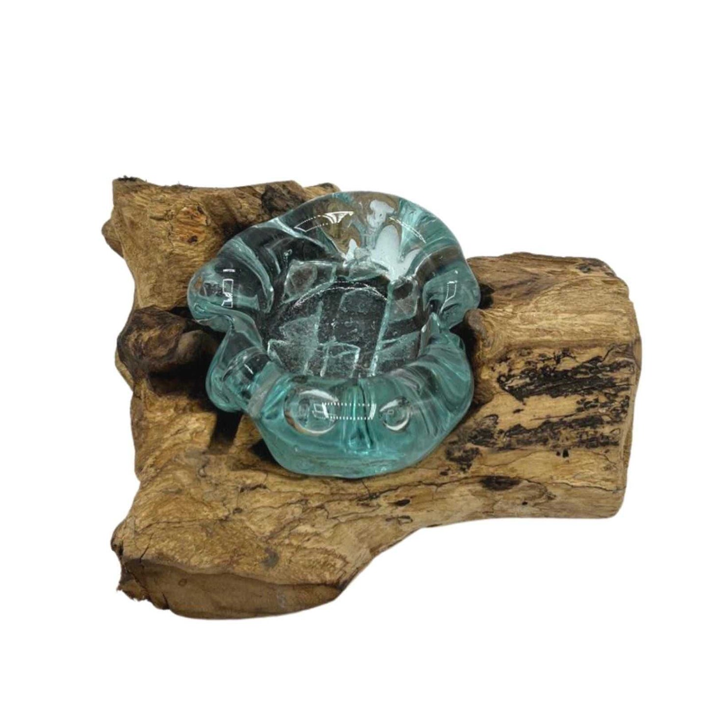 Molten Glass Candle Single Holder on Wood on a white background