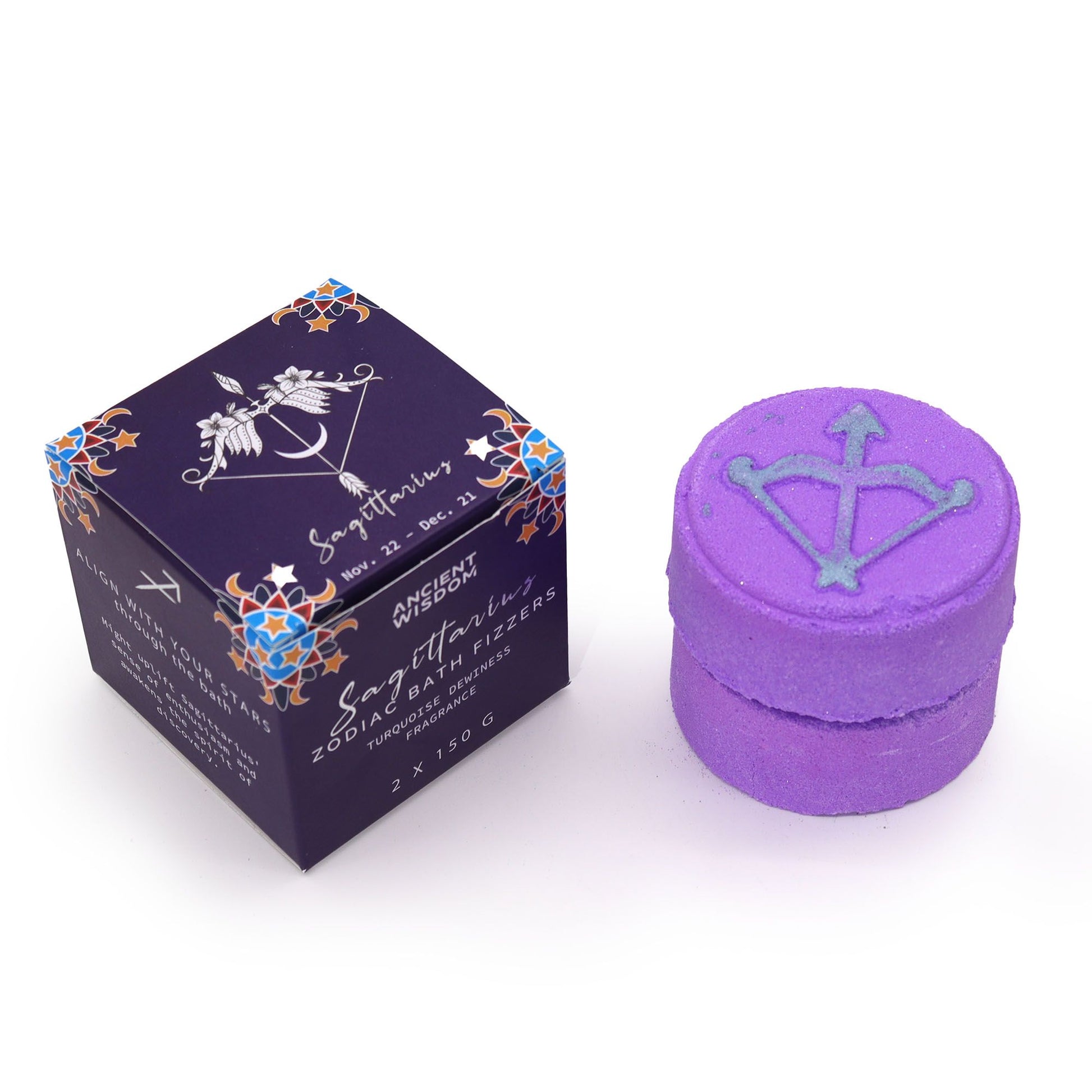 Set of Zodiac Bath Fizzers with Horoscope - Sagittarius ith box pakaging