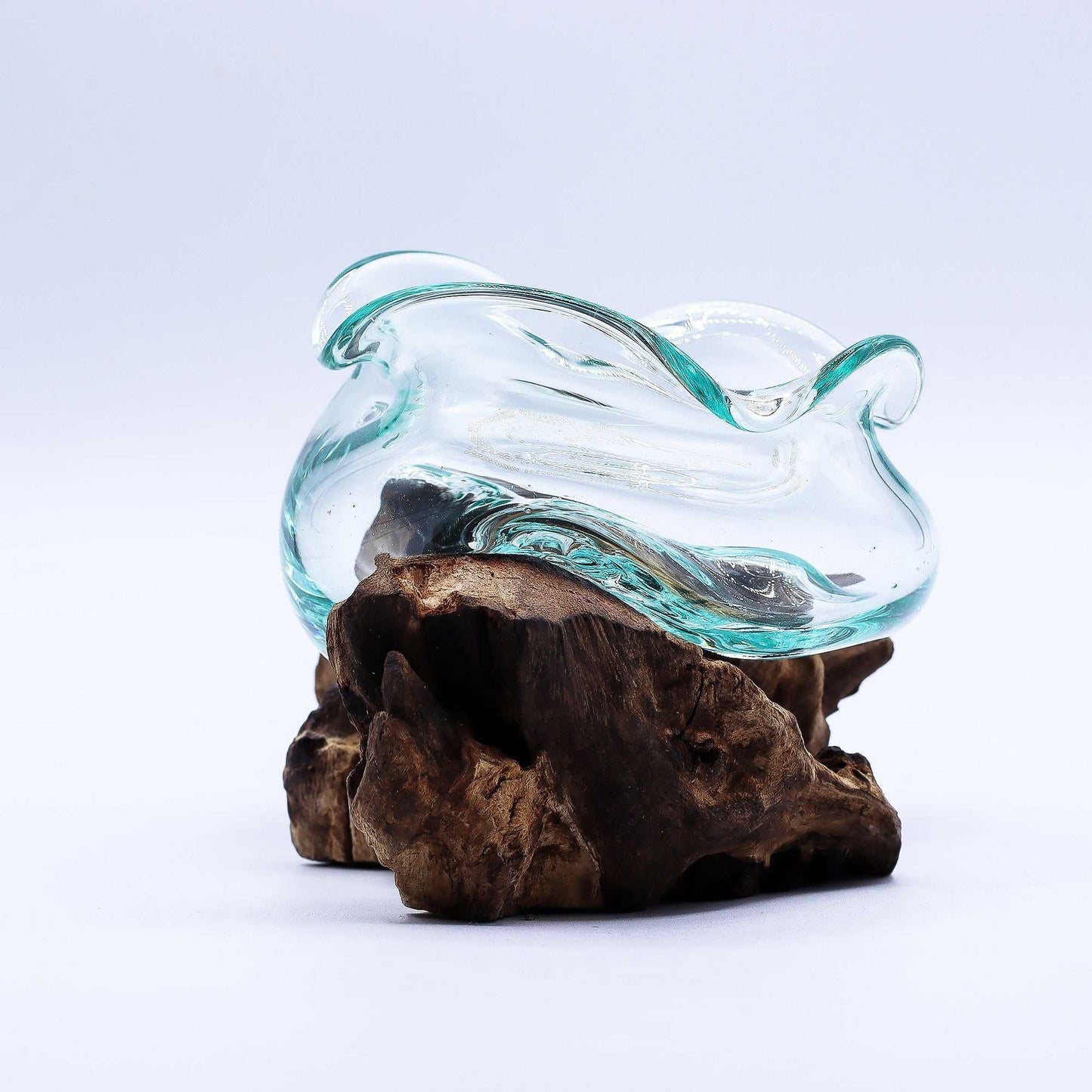 Molten Glass Wavy Bowl on Wood 18cm different view on white background