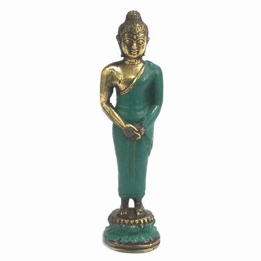 Medium Standing Brass Buddha Figurine on a white background