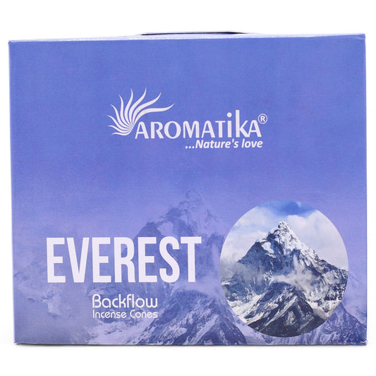 Aromatika Everest backflow incense cones packaging with mountain imagery