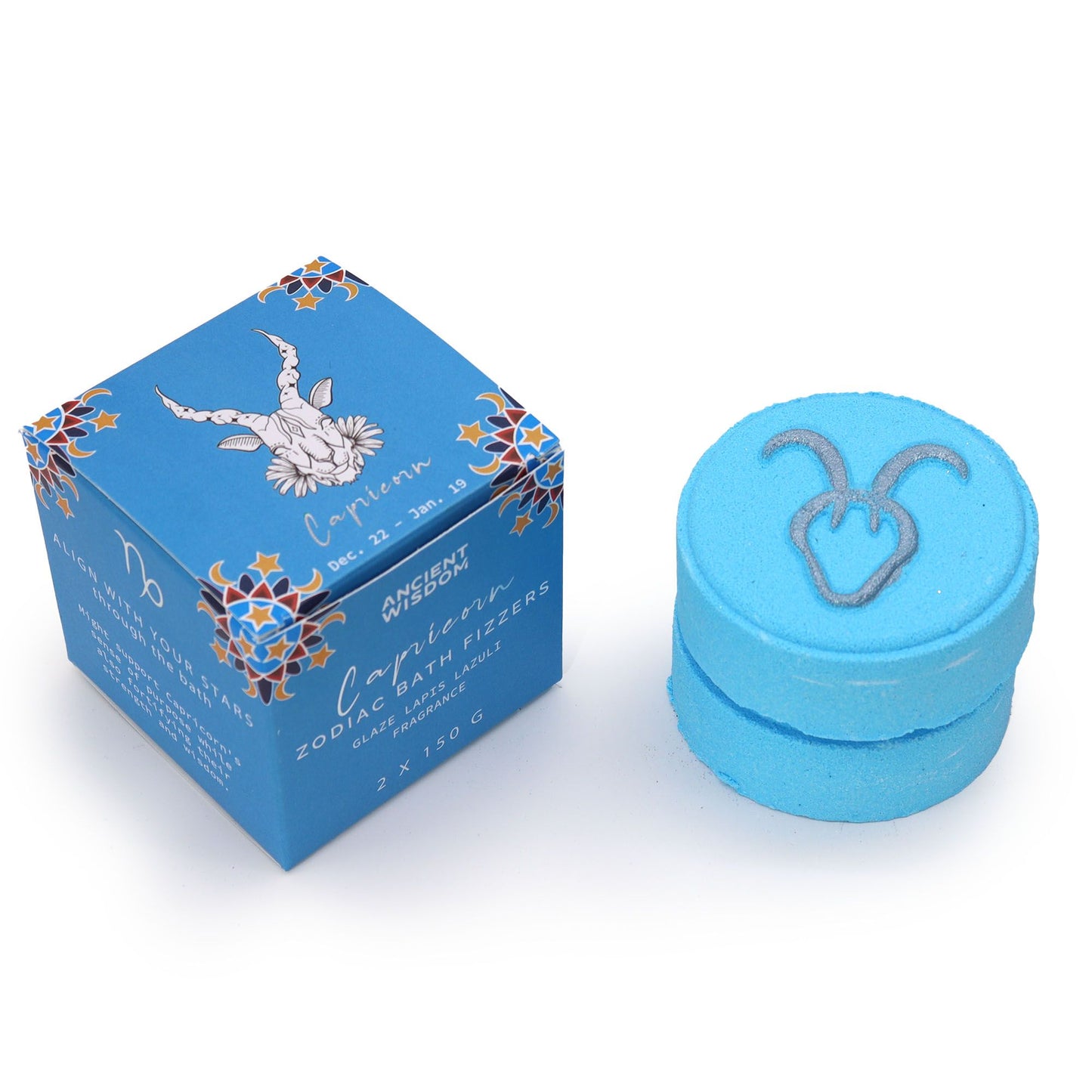 Set of Zodiac Bath Fizzers with Horoscope - Capricorn with box packaging