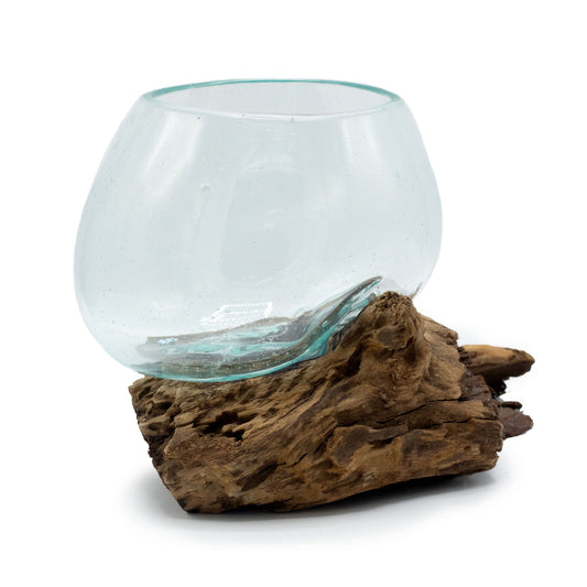 Handmade Molten Glass Wood Bowl - Unique Balinese Art
