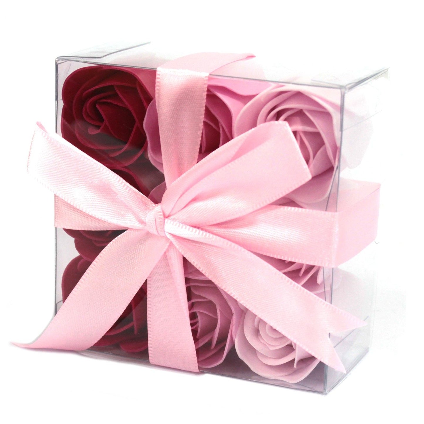 Set of 9 peach soap roses in clear gift box