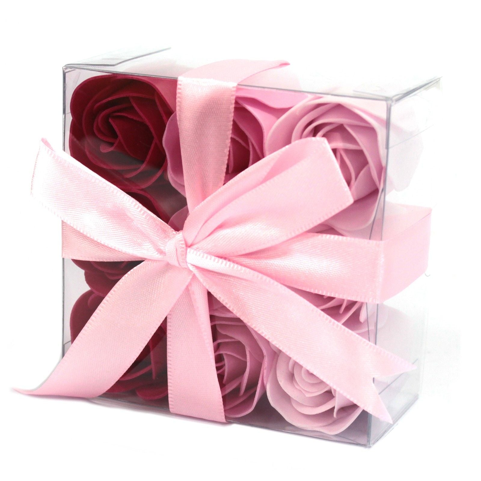 Set of 9 peach soap roses in clear gift box
