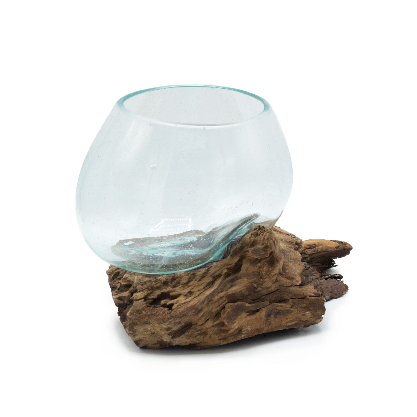 Handmade Molten Glass Wood Bowl - Unique Balinese Art
