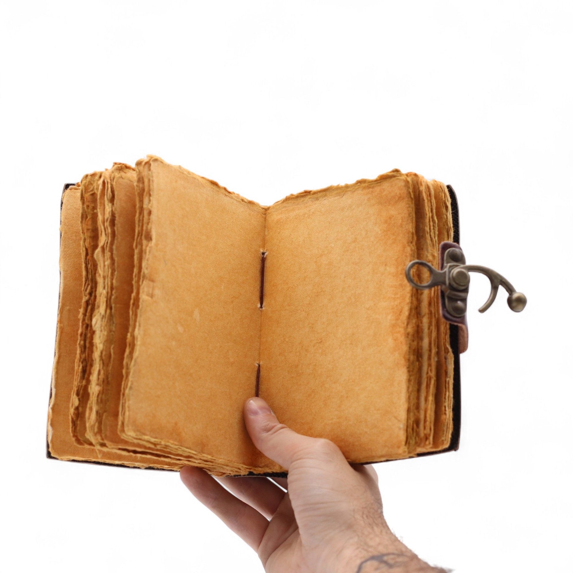 Fat Deckled Leather Notebook – The Book of Untold Stories open view of pages