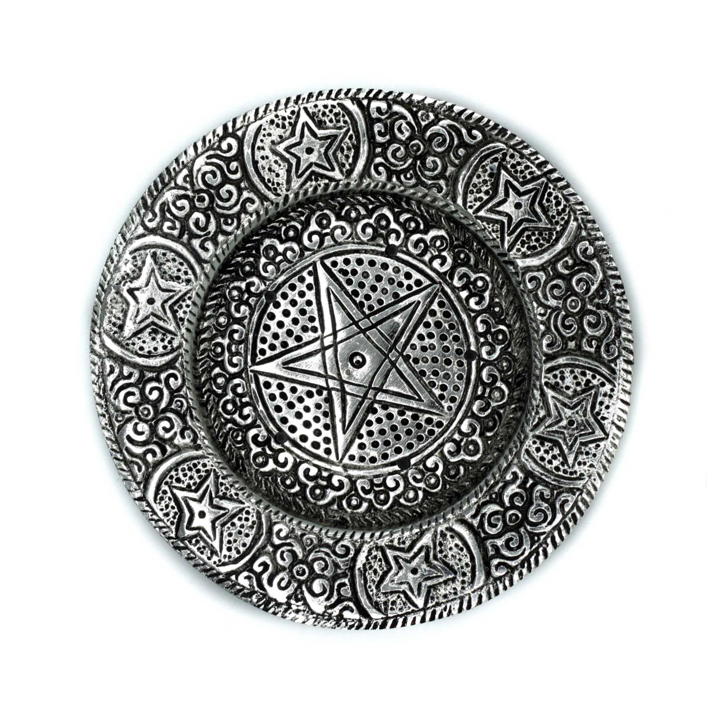 Polished Aluminium Pentagram Incense Holder on a white background
