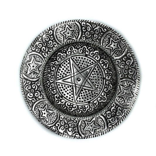 Polished Aluminium Pentagram Incense Holder on a white background