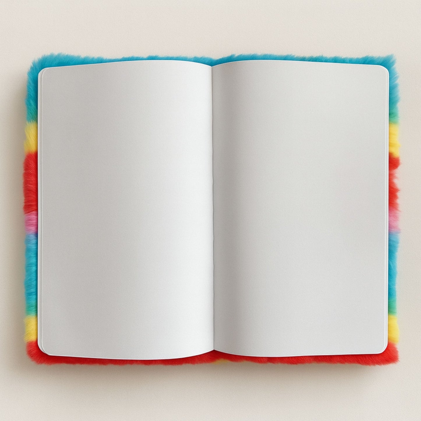 Open notebook with colorful fuzzy edges on a light background