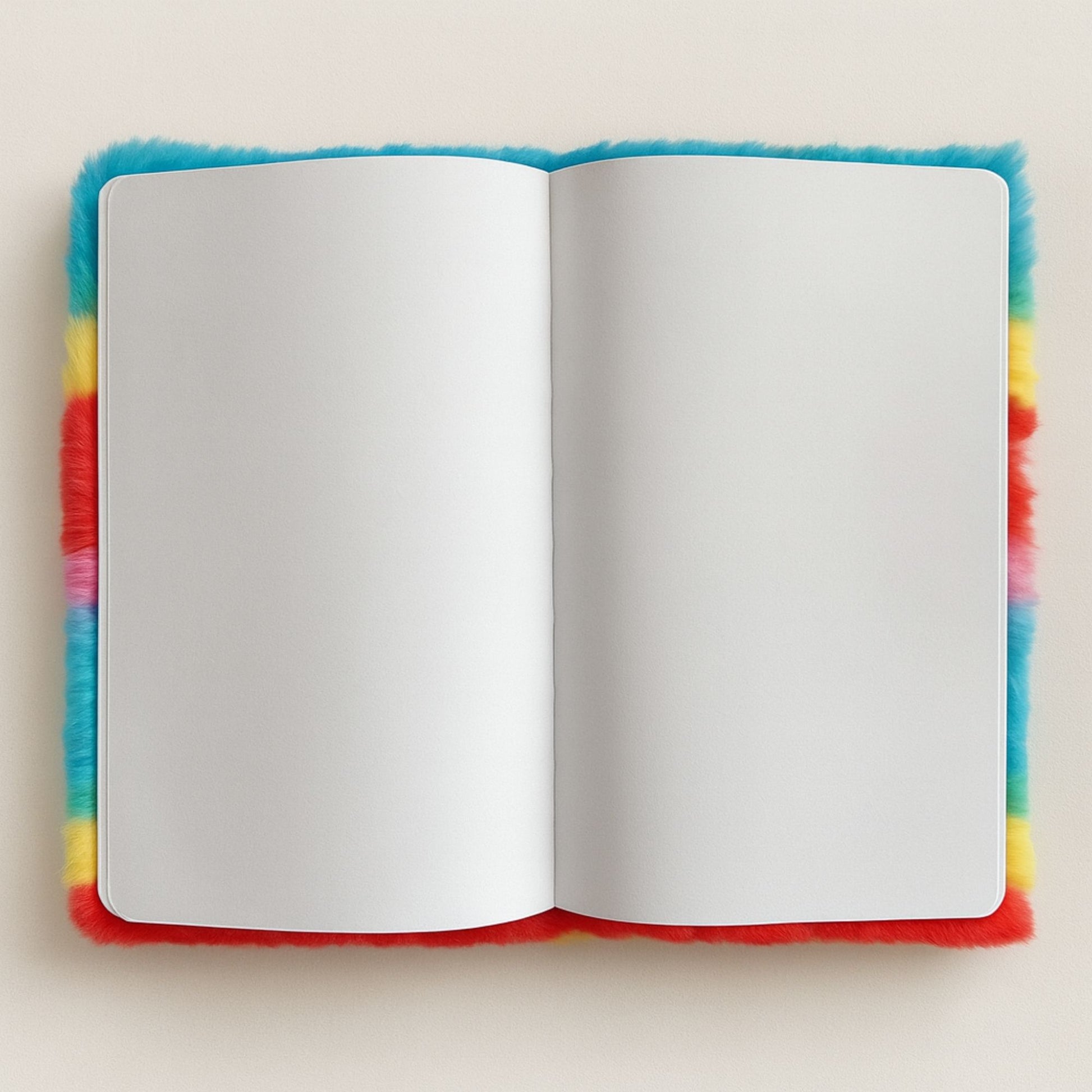 Open notebook with colorful fuzzy edges on a light background