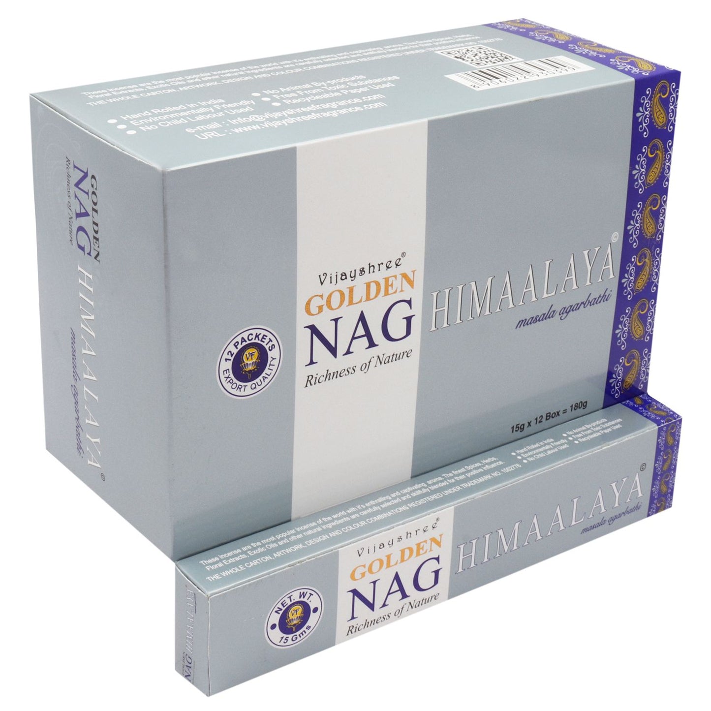 Vijayshree Golden Nag Himalaya incense packaging on a white background