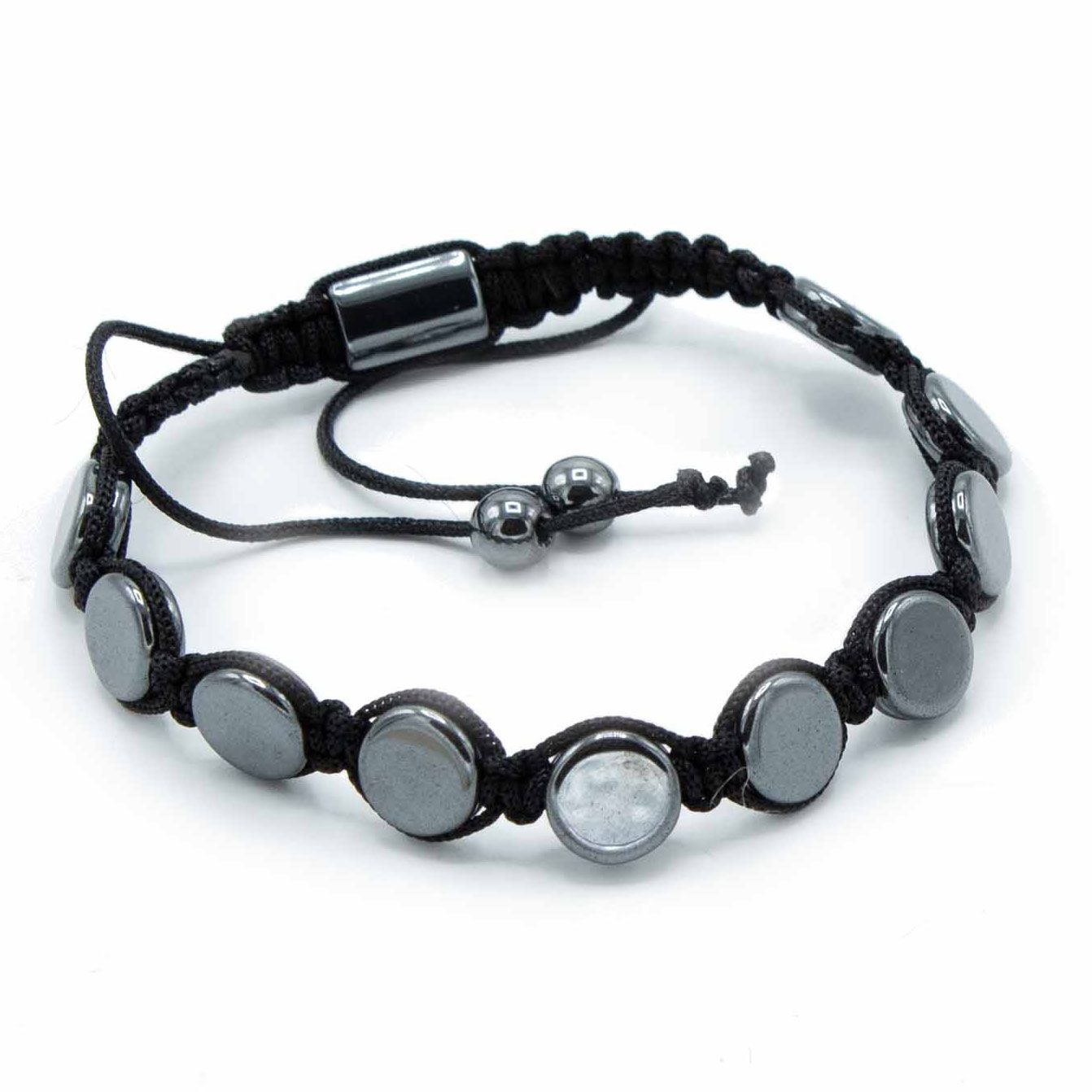Magnetic Hematite Shamballa Bracelet -  Round Flats, Full View.