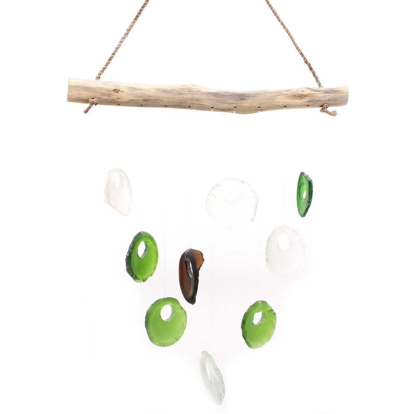 Recycled Bottle Bottoms Glass Wind Chime on a white background
