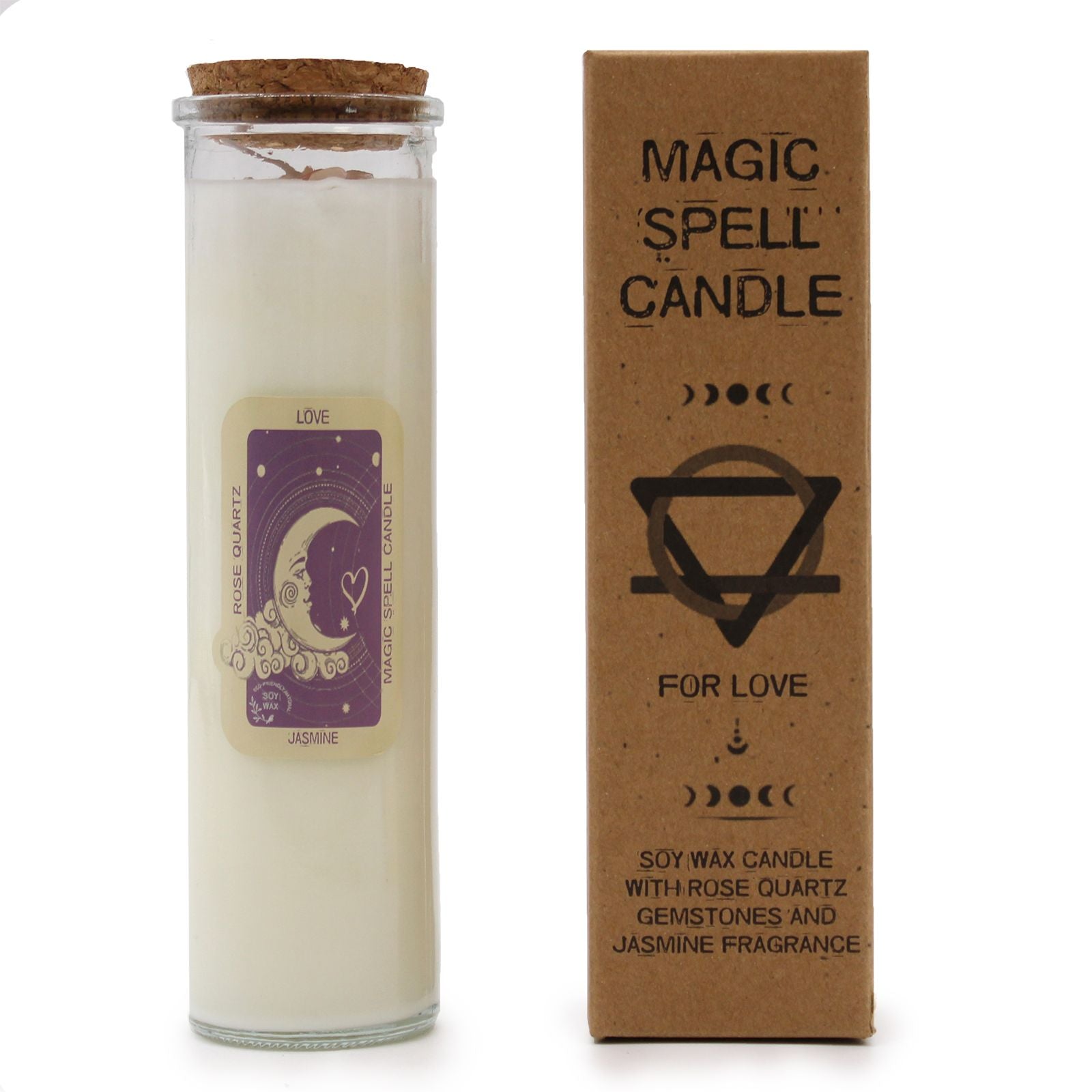 Love Spell Candle Jasmine Scented and packaging on a white background