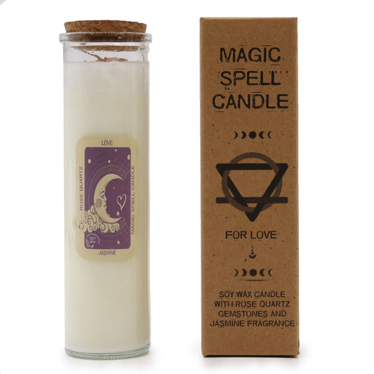 Love Spell Candle Jasmine Scented and packaging on a white background