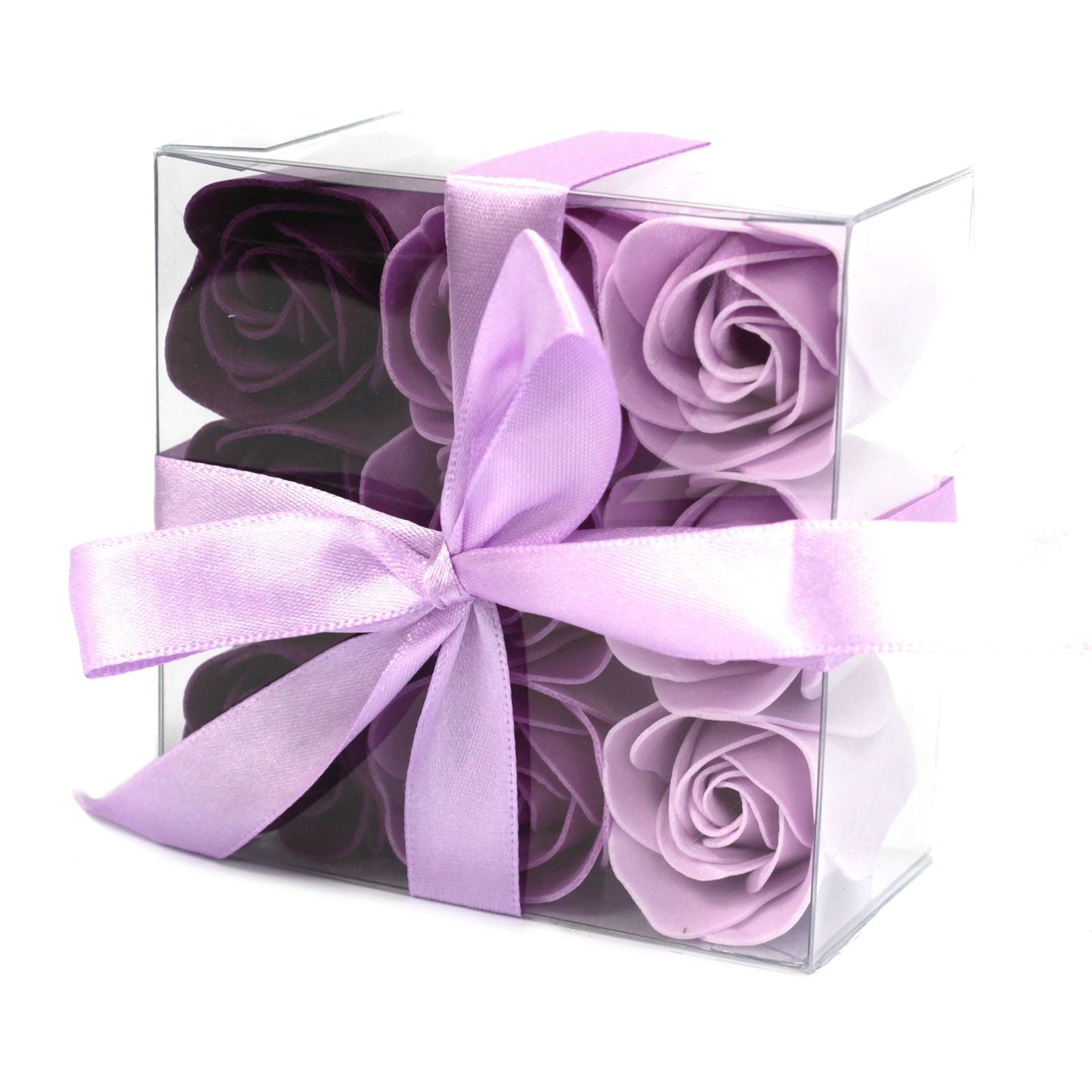 Lavender Roses Soap Flowers - Set of 9 in clear gift box