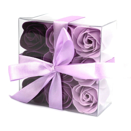 Lavender Roses Soap Flowers - Set of 9 in clear gift box