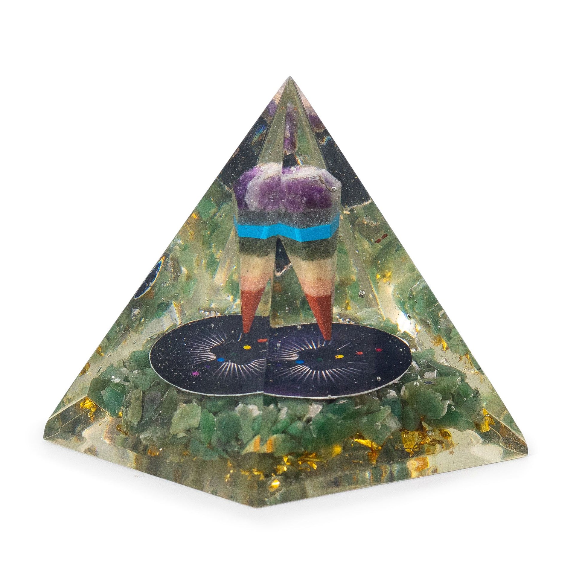 Medium Orgonite Pyramids 7x6cm - Pendulum - Green Aventurine Chips