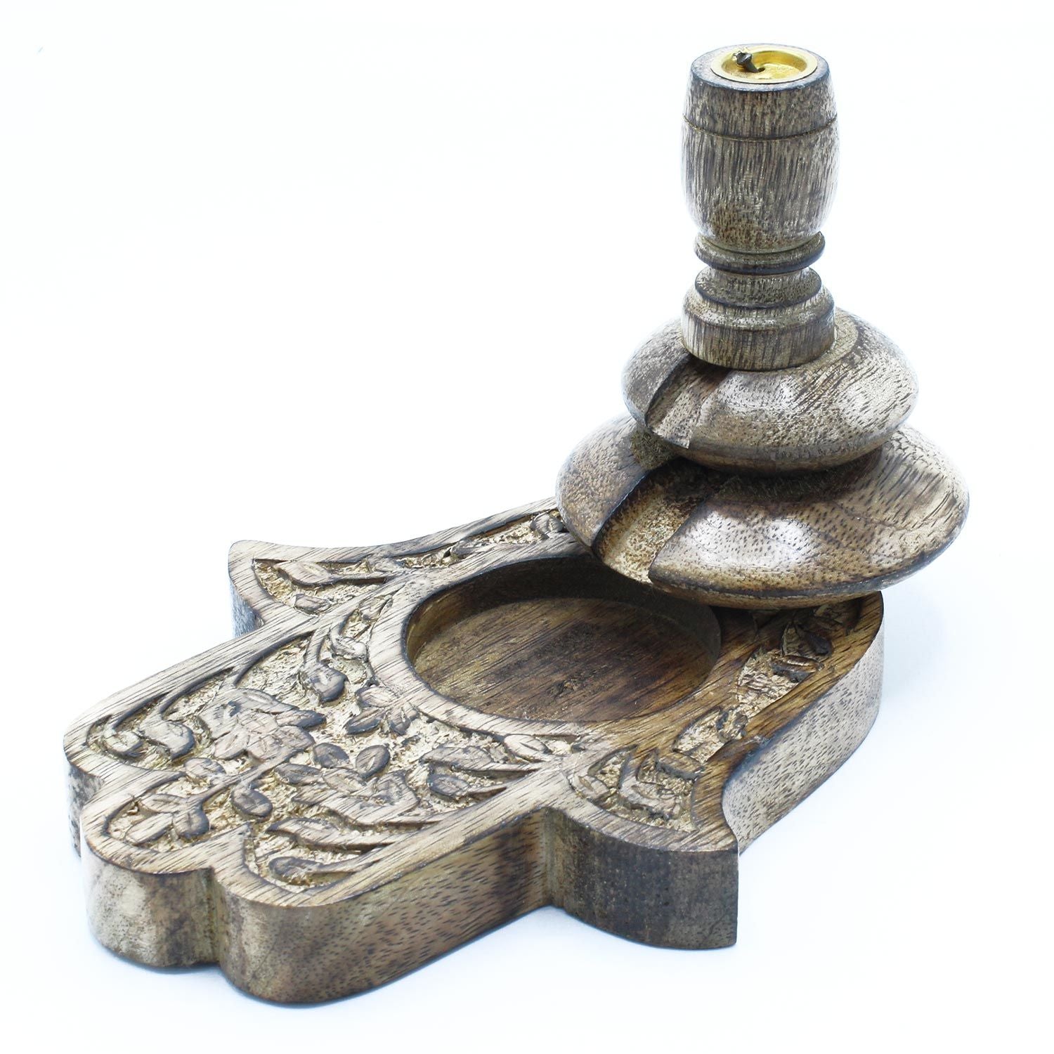 Medium Mango Wood Backflow Burner - Hamsa