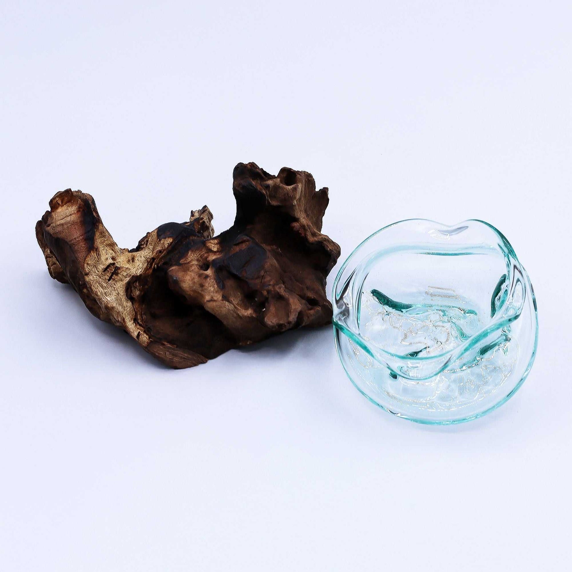 Molten Glass Wavy Bowl on Wood 18cm showing bowl removed