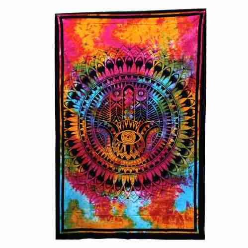 Single Cotton Bedspread / Wall Hanging - Hamsa on a white background