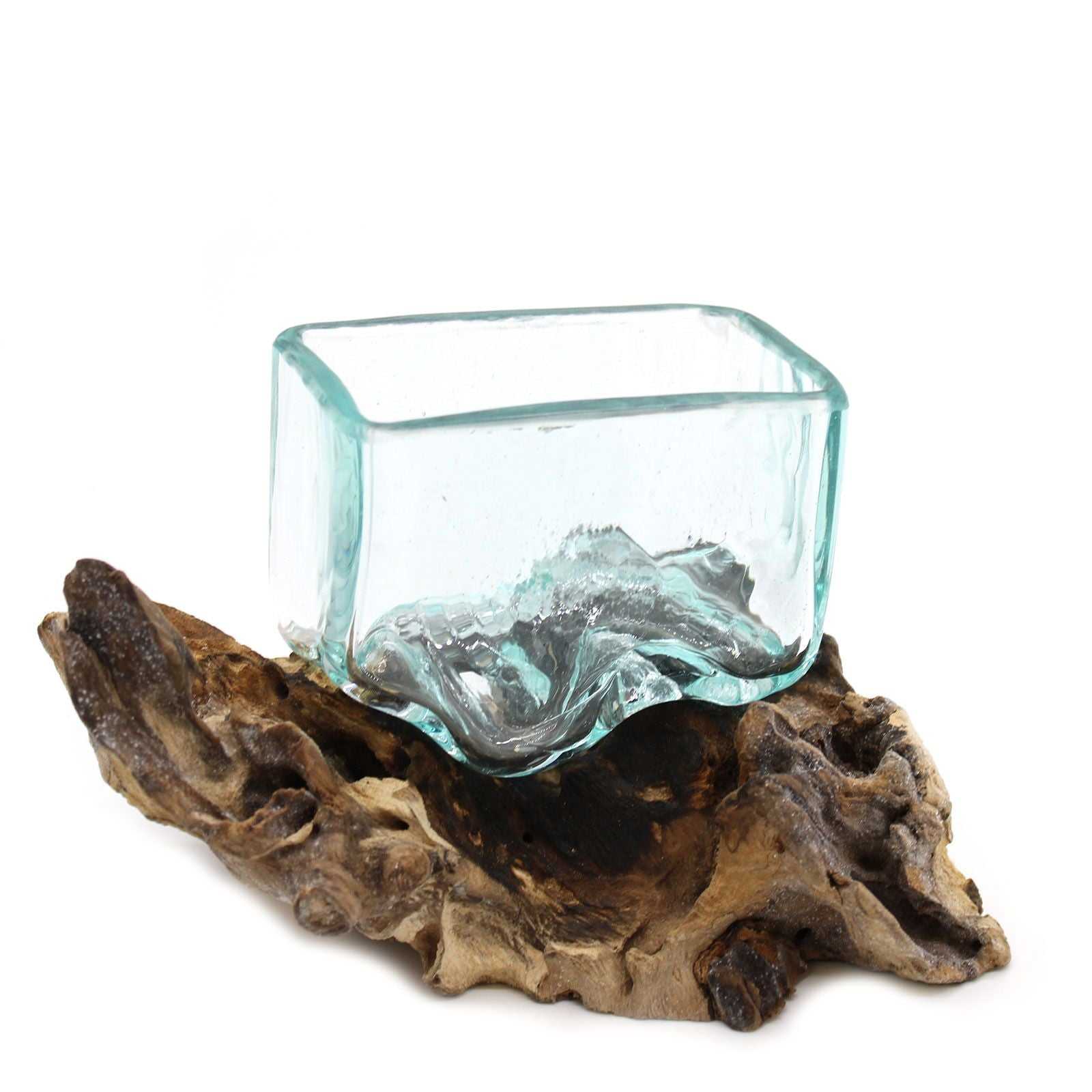 Molten Glass Tank on Wood with Stand - Small Bowl on a white background
