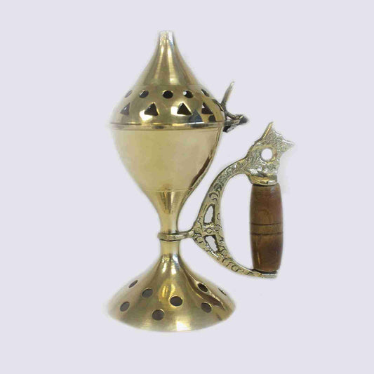Cone Burner with Handle - Compact Brass Censer on a white background