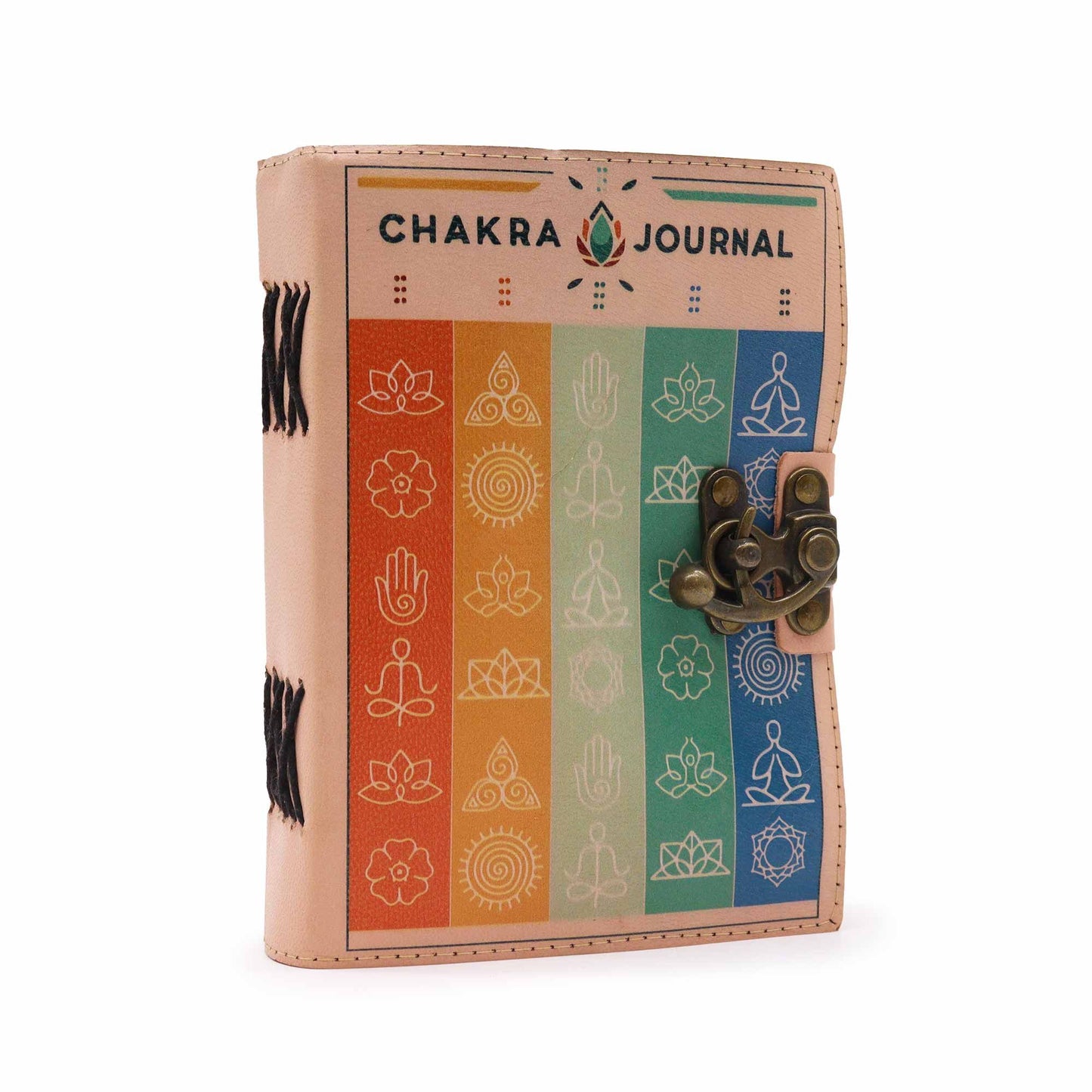 Leather Seven Chakra Colours Deckle-edge Notebook on a white bakground