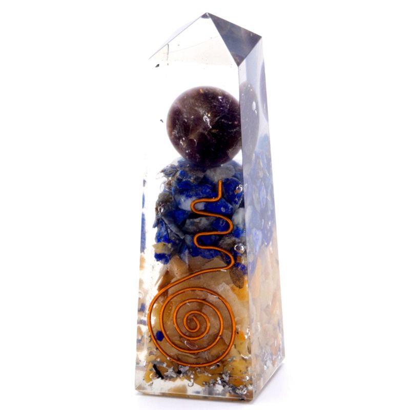 Orgonite Obelisk Power Point Copper, Lapis and Yellow Aventurine