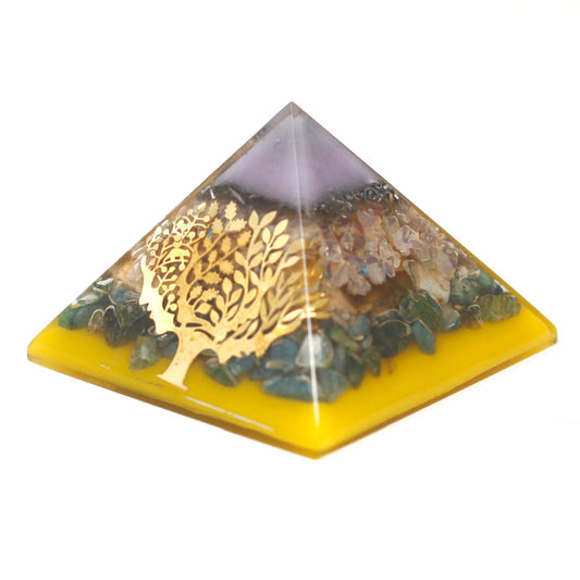 Large Orgonite Pyramid 70mm - Tree (Gold Base)