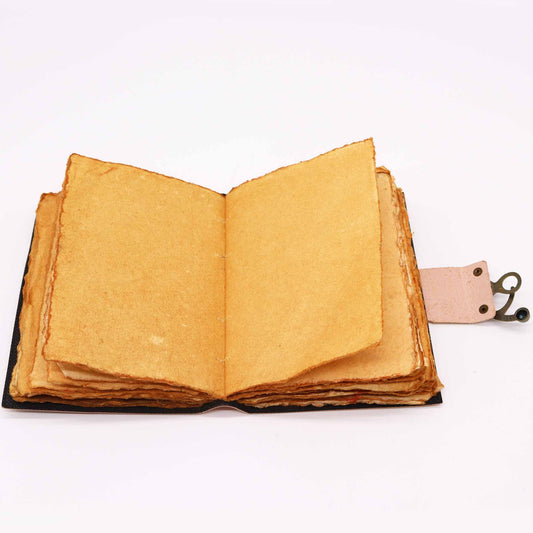 Leather Seven Chakra Colours Deckle-edge Notebook open view of pages