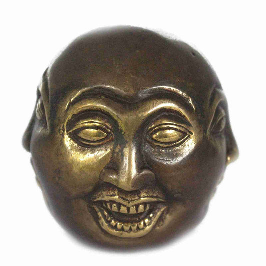 Brass Feng Shui Four-Face Buddha Figurine with a smiling face on a white background